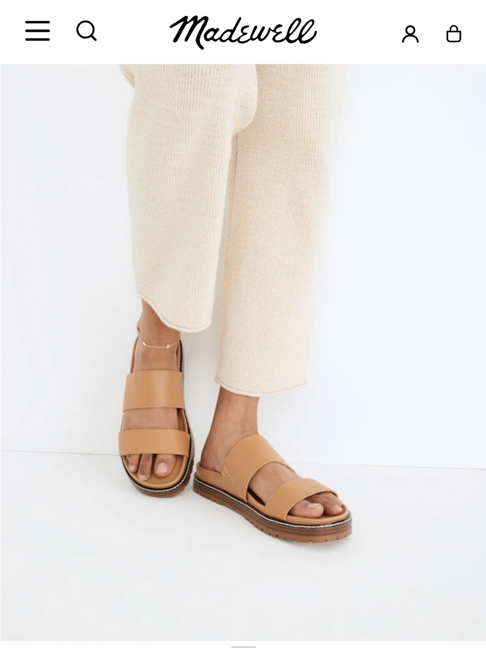 Madewell Charley Double Strap Slide Sandal - Camel - Size 7